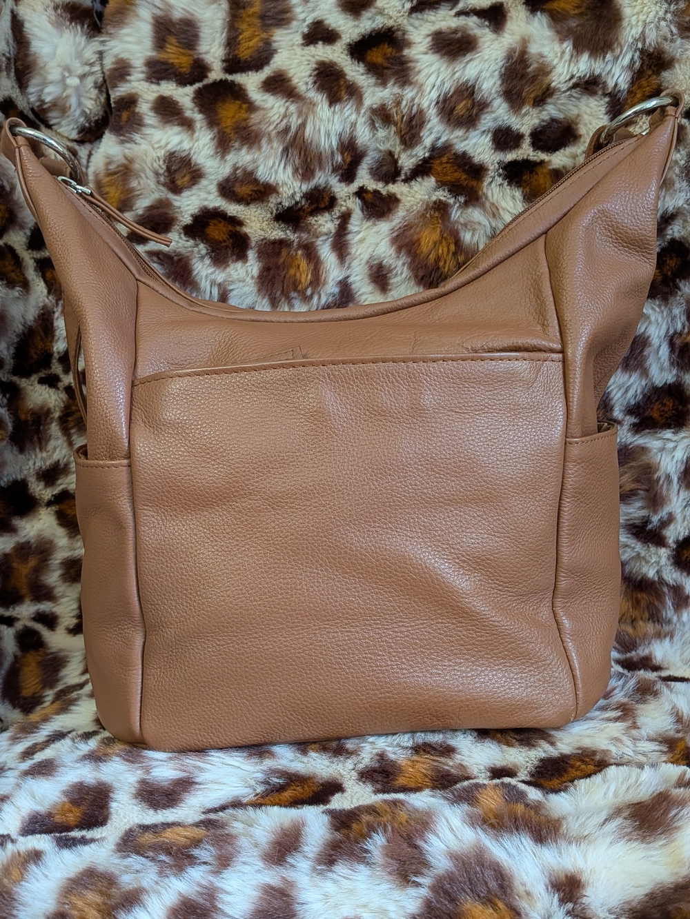 Brown Leather Shoulder Bag With Long Strap And Holder For Concealed  Protection